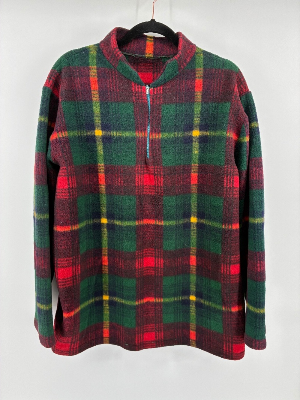 Plaid Fleecey Red Green Quarter Zip Pullover Sweater